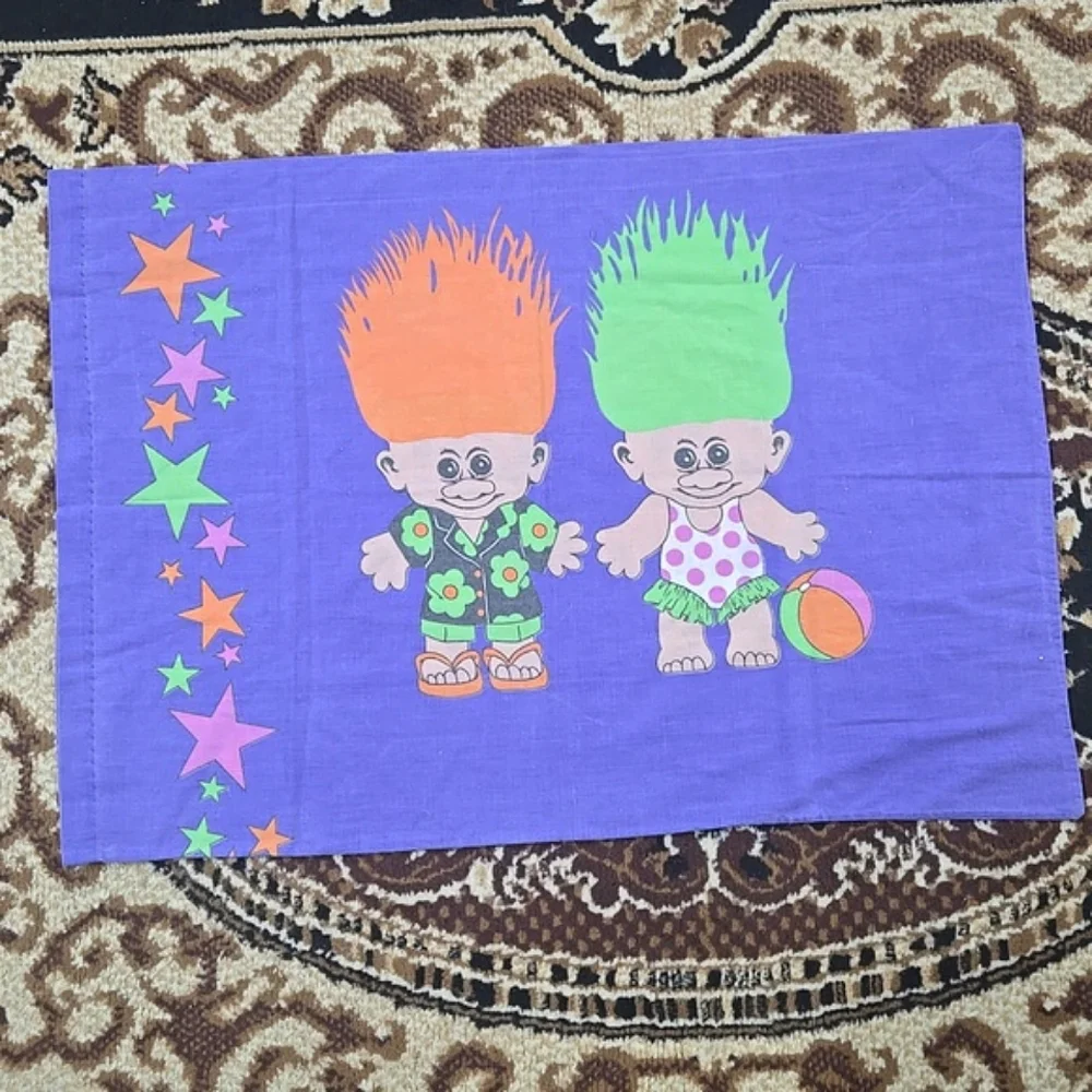 Treasure Troll Doll Pillowcase Bedding 90s 1990 Vintage Retro Summer Cartoon - Picture 1 of 7